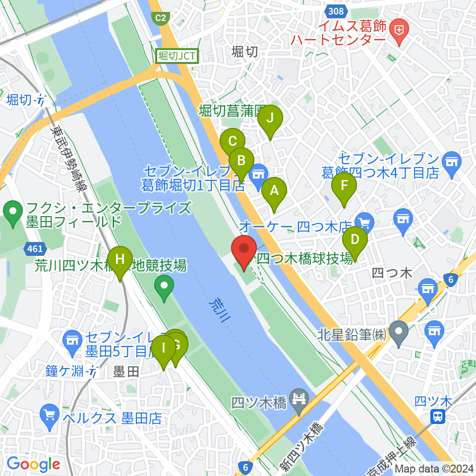 四つ木橋球技場周辺の駐車場・コインパーキング一覧地図