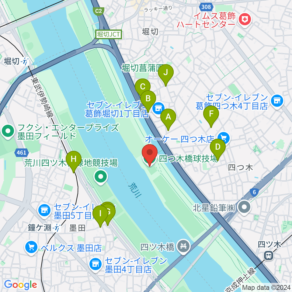 四つ木橋球技場周辺の駐車場・コインパーキング一覧地図