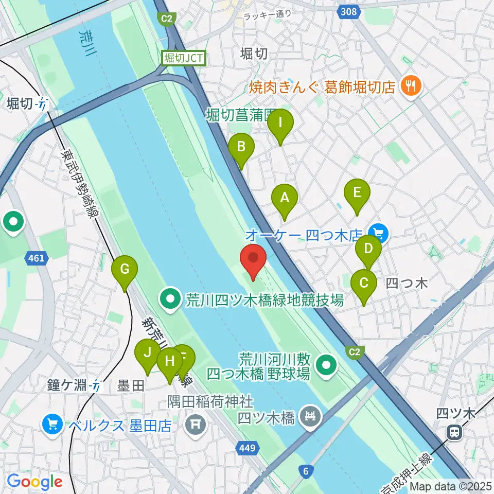 四つ木橋球技場周辺の駐車場・コインパーキング一覧地図