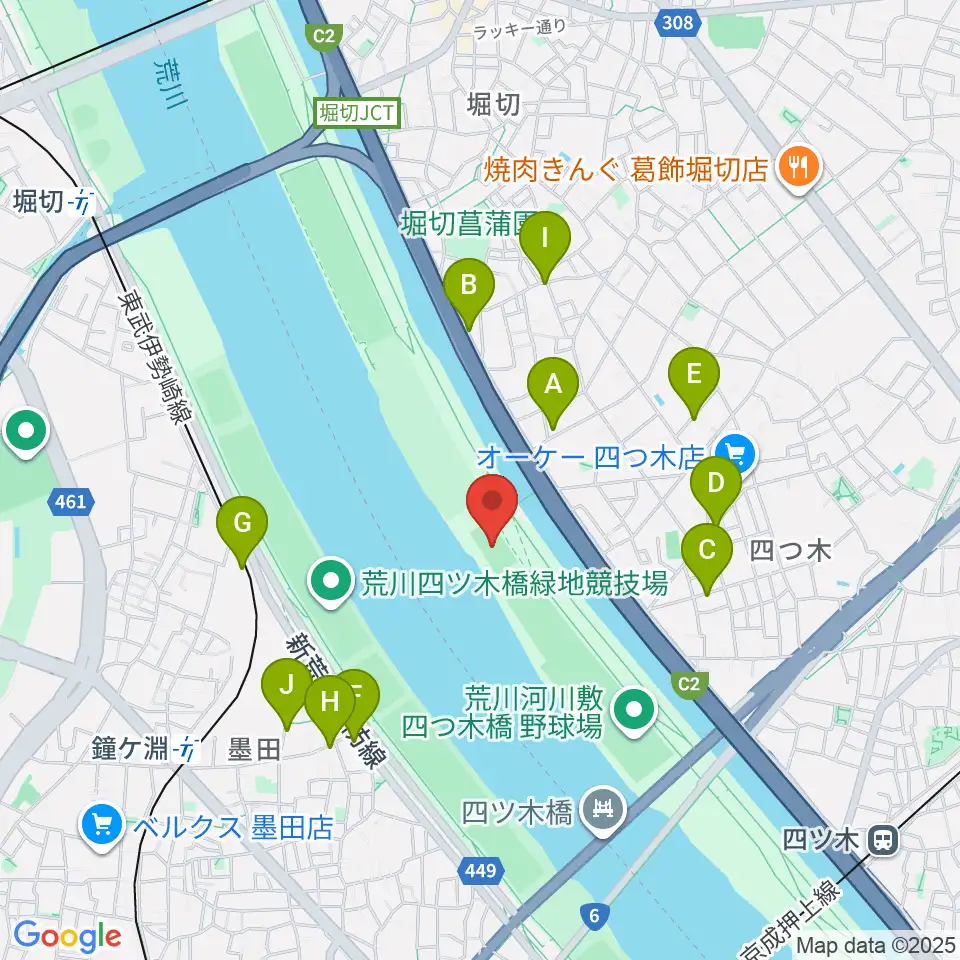 四つ木橋球技場周辺の駐車場・コインパーキング一覧地図