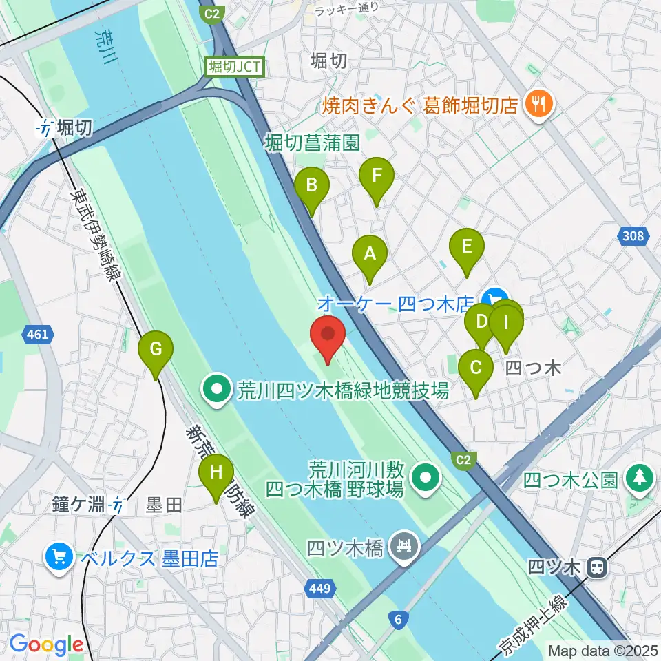 四つ木橋球技場周辺の駐車場・コインパーキング一覧地図