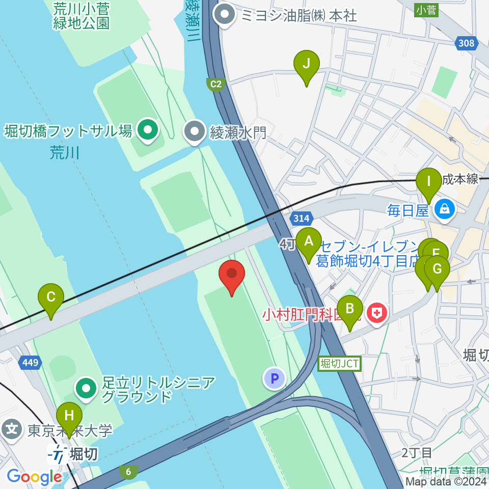 堀切橋少年野球場周辺の駐車場・コインパーキング一覧地図