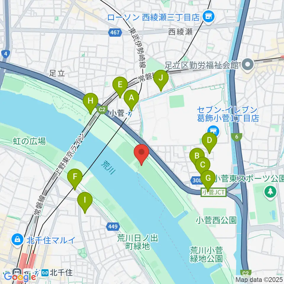 荒川小菅球技場周辺の駐車場・コインパーキング一覧地図