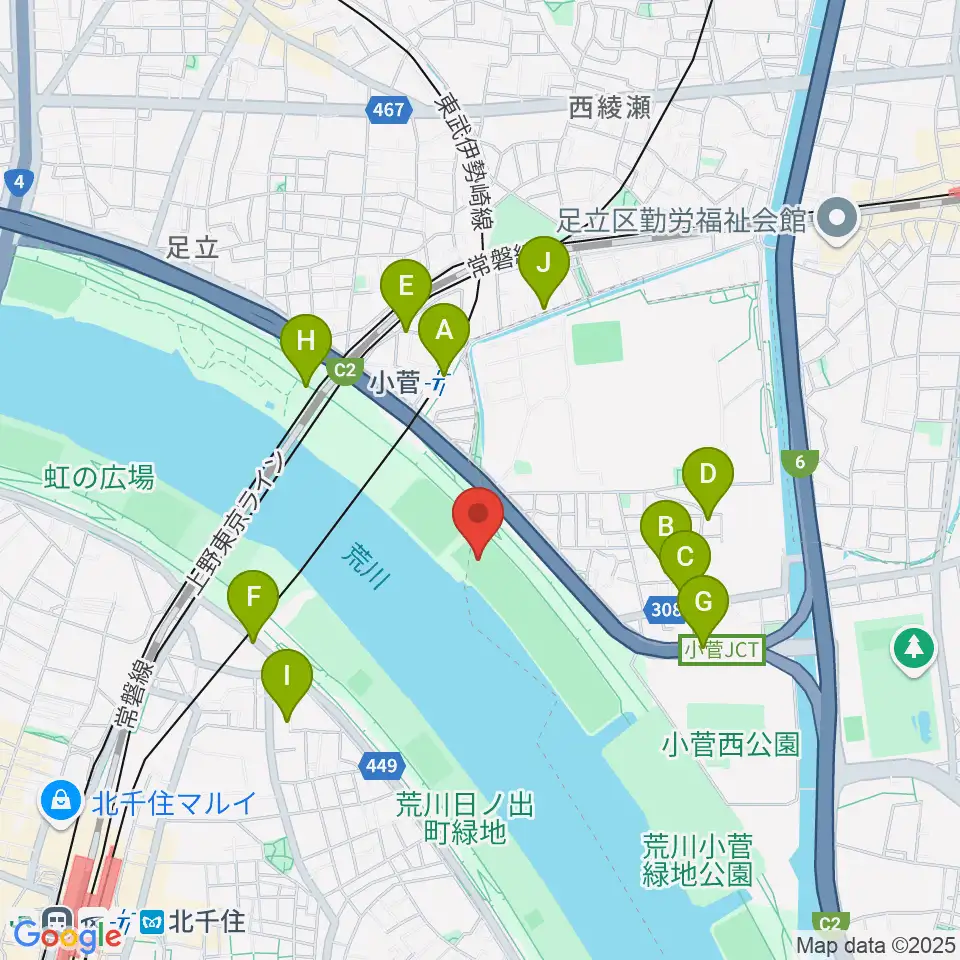 荒川小菅球技場周辺の駐車場・コインパーキング一覧地図