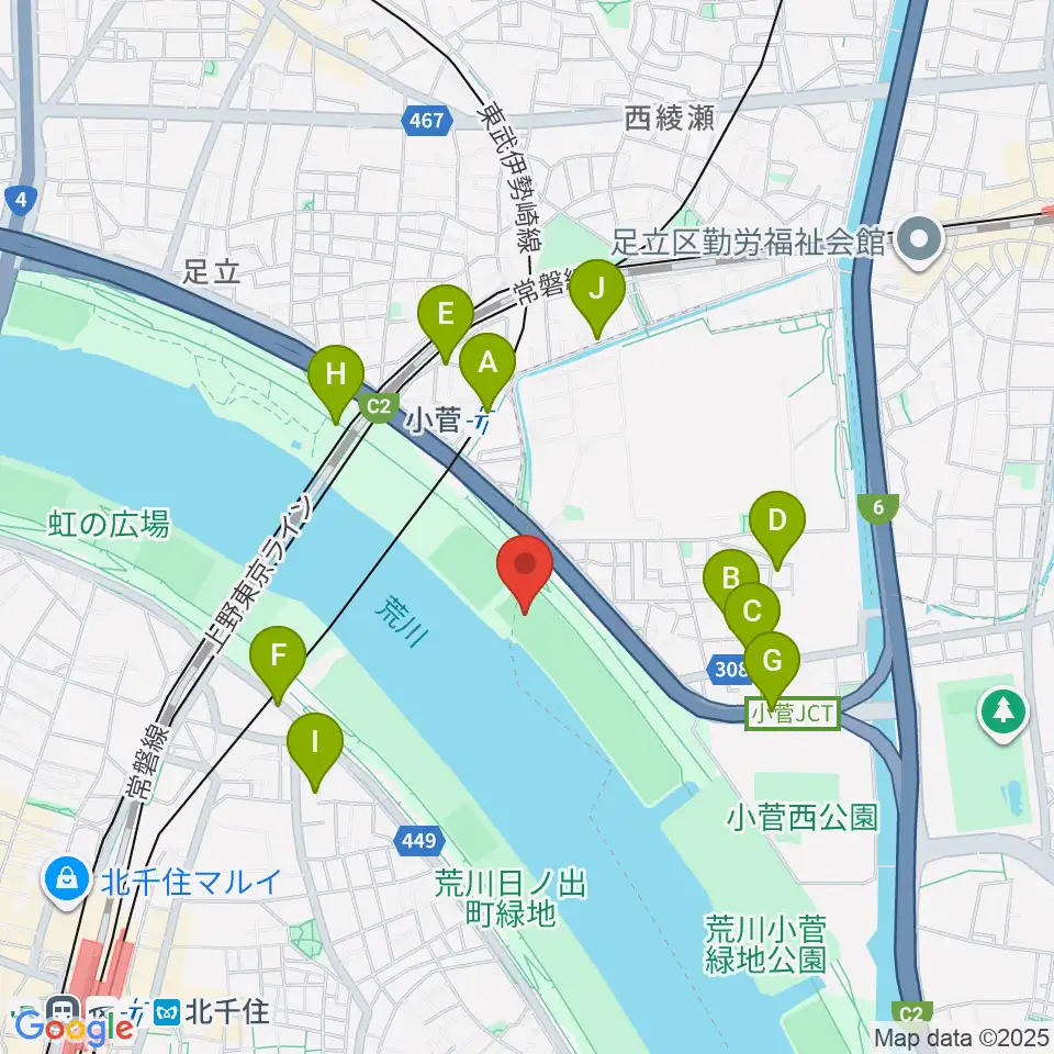 荒川小菅球技場周辺の駐車場・コインパーキング一覧地図