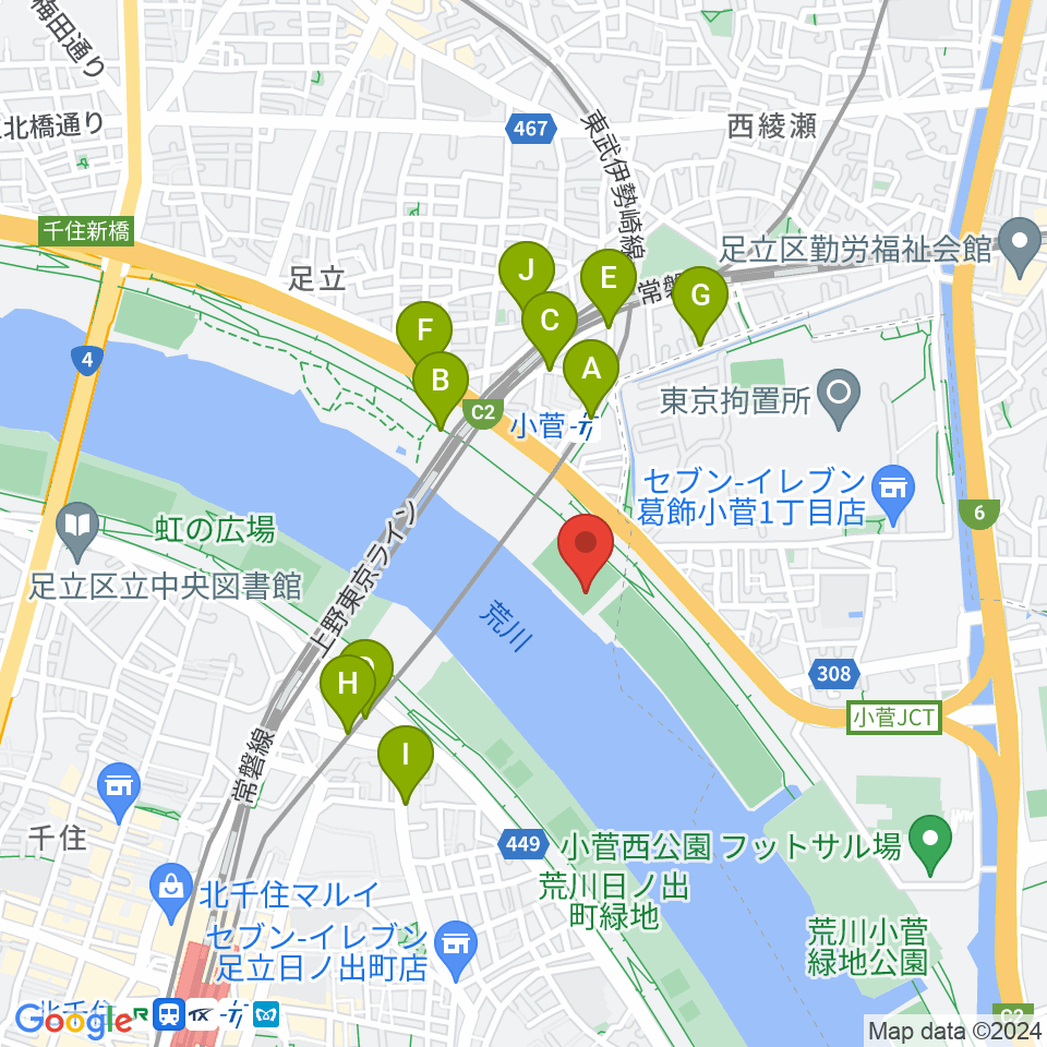 五反野野球場周辺の駐車場・コインパーキング一覧地図