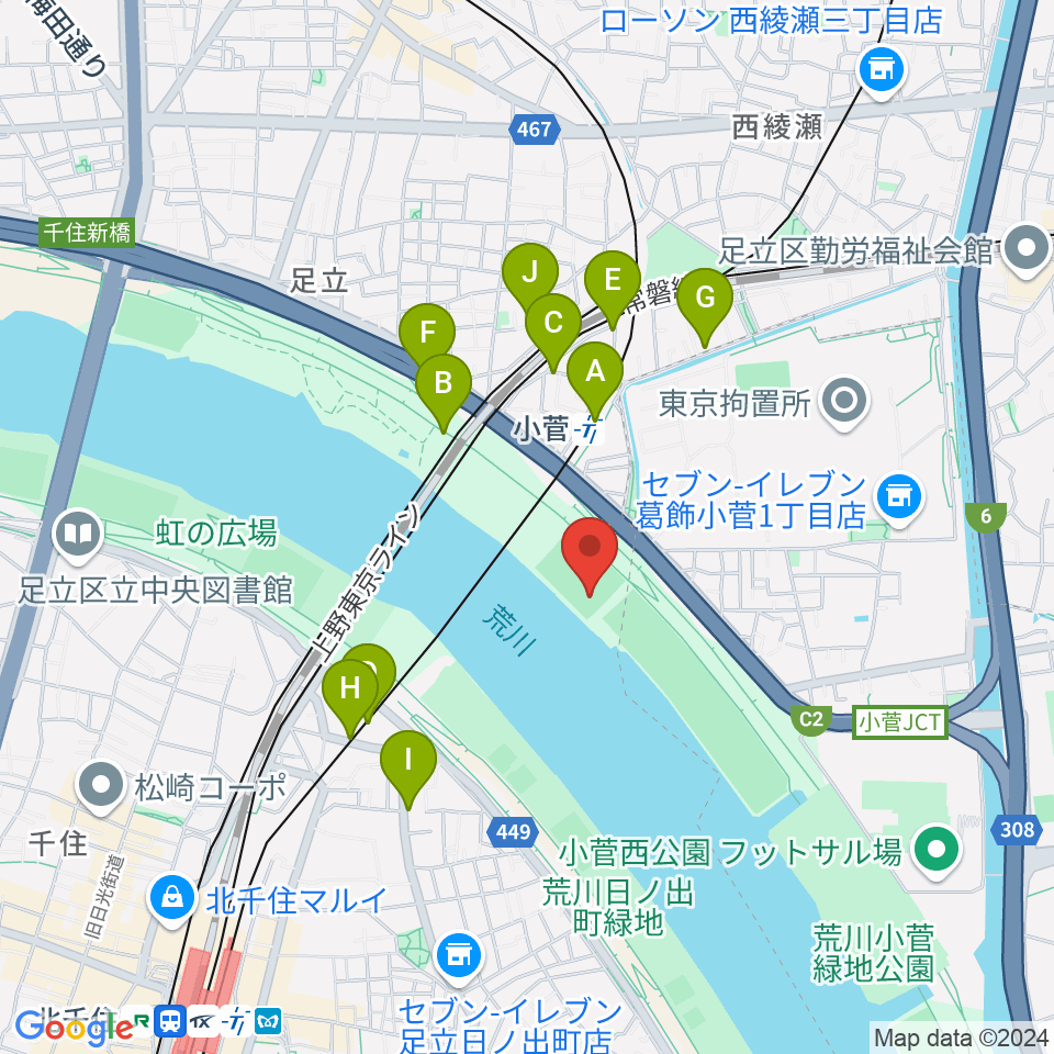 五反野野球場周辺の駐車場・コインパーキング一覧地図