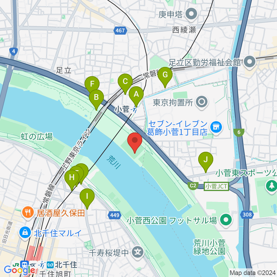 五反野野球場周辺の駐車場・コインパーキング一覧地図