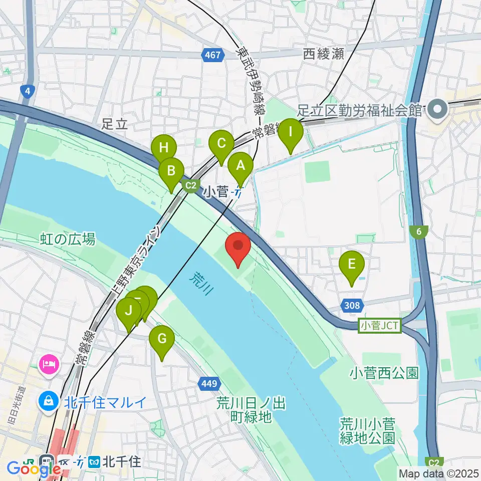 五反野野球場周辺の駐車場・コインパーキング一覧地図