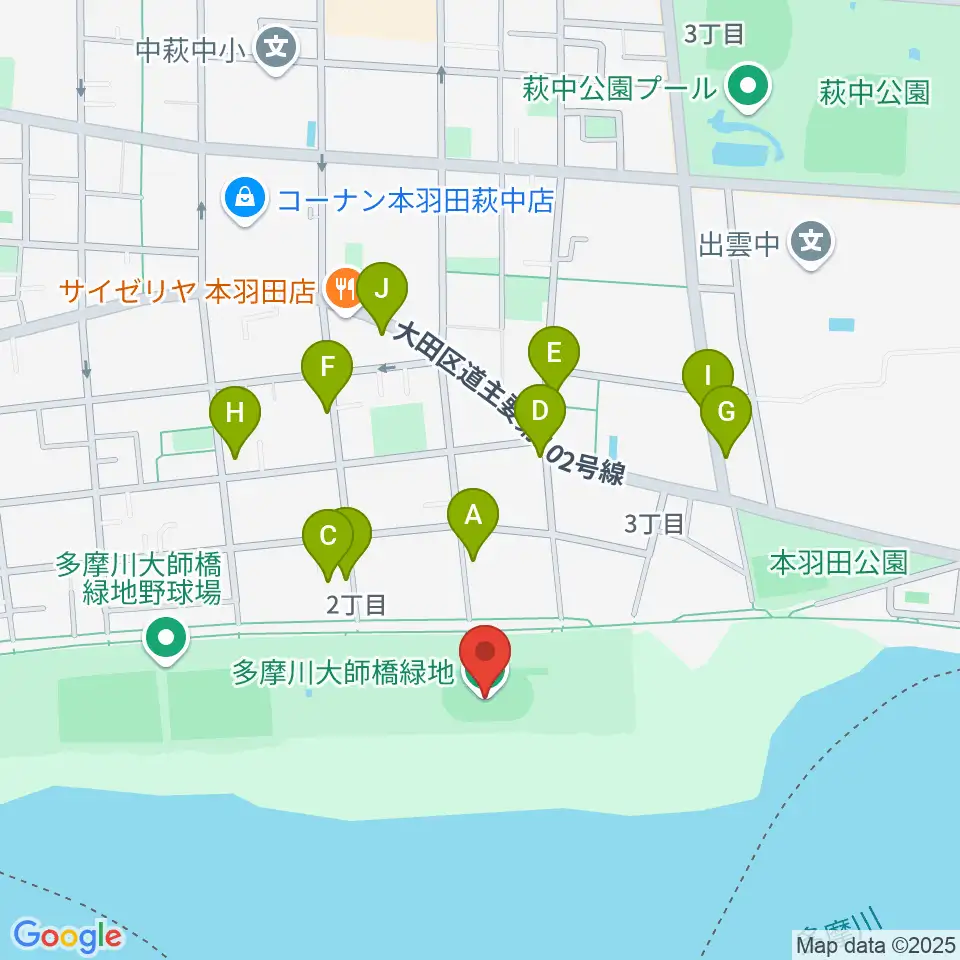 多摩川大師橋緑地周辺の駐車場・コインパーキング一覧地図
