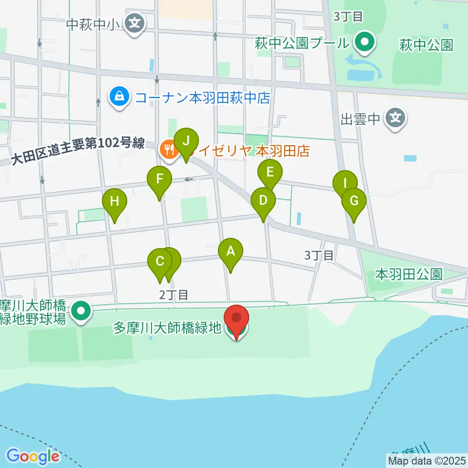 多摩川大師橋緑地周辺の駐車場・コインパーキング一覧地図