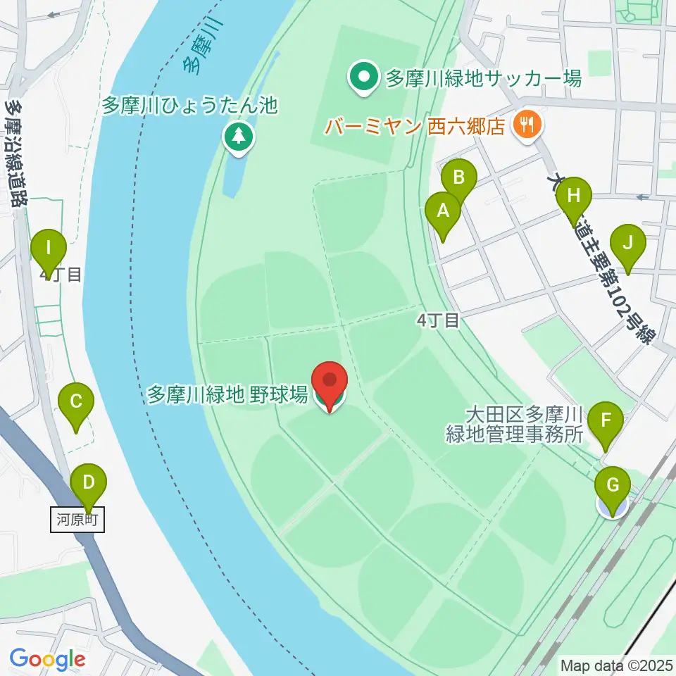 多摩川緑地野球場周辺の駐車場・コインパーキング一覧地図
