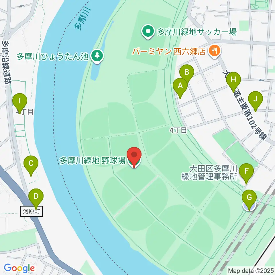 多摩川緑地野球場周辺の駐車場・コインパーキング一覧地図