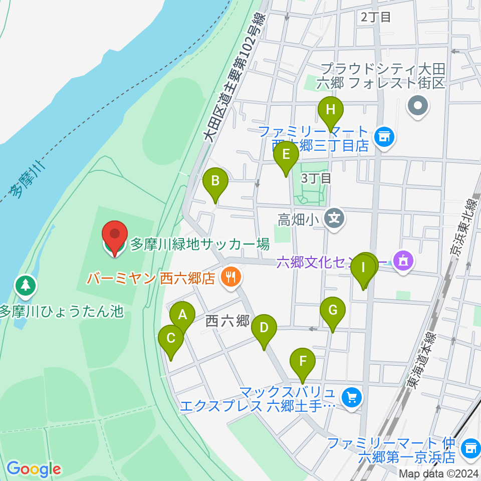 多摩川緑地サッカー場周辺の駐車場・コインパーキング一覧地図