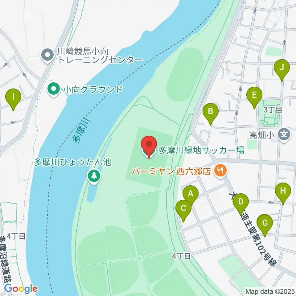多摩川緑地サッカー場周辺の駐車場・コインパーキング一覧地図