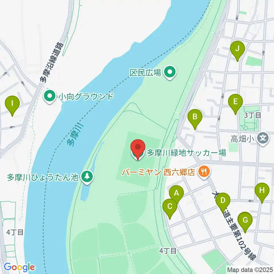 多摩川緑地サッカー場周辺の駐車場・コインパーキング一覧地図