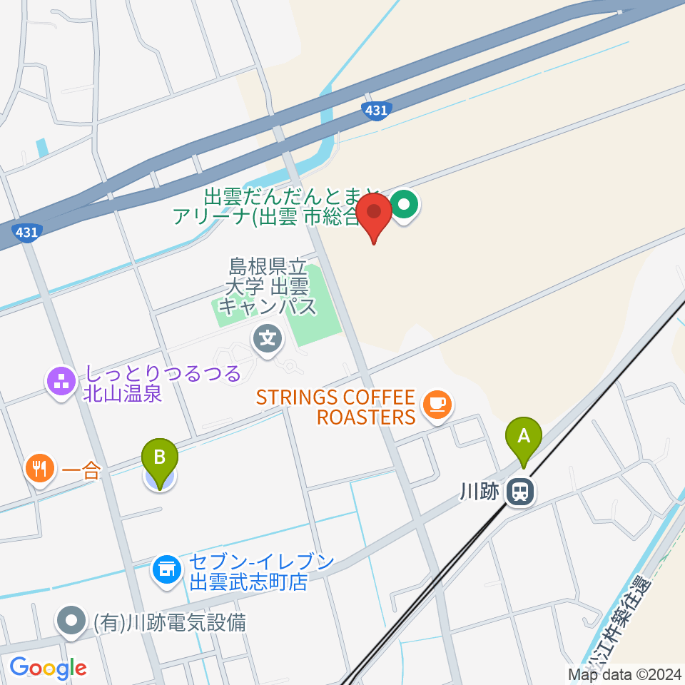 出雲だんだんとまとアリーナ周辺の駐車場・コインパーキング一覧地図