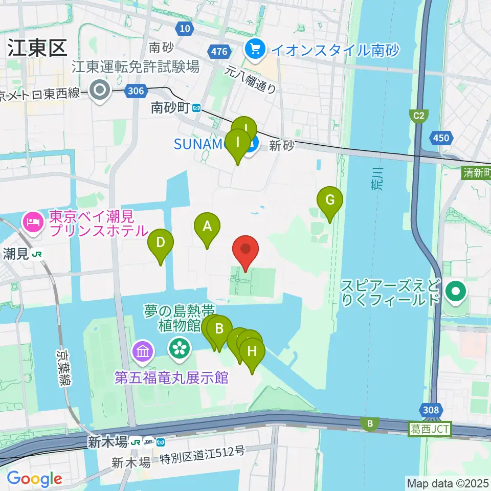 新砂運動場第一・第二運動場周辺の駐車場・コインパーキング一覧地図