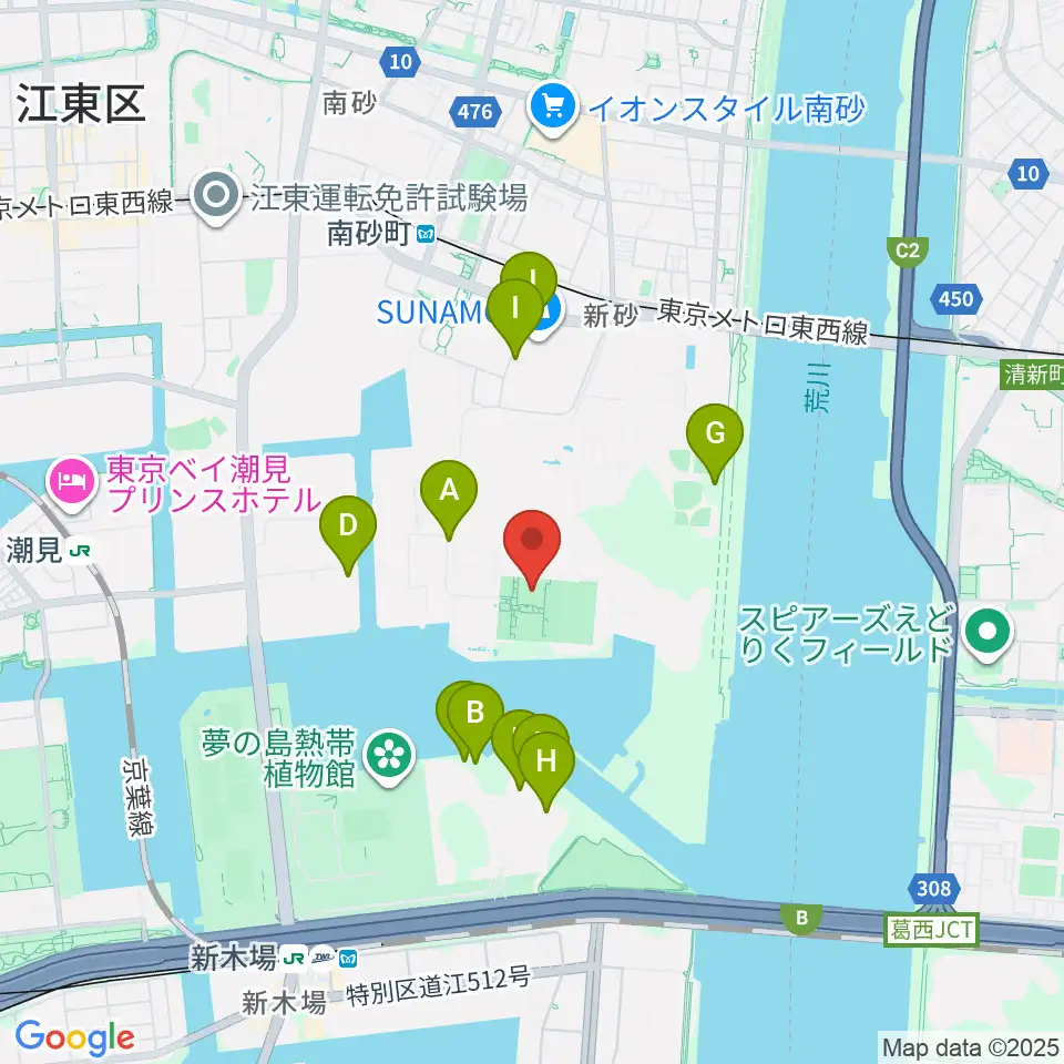新砂運動場第一・第二運動場周辺の駐車場・コインパーキング一覧地図