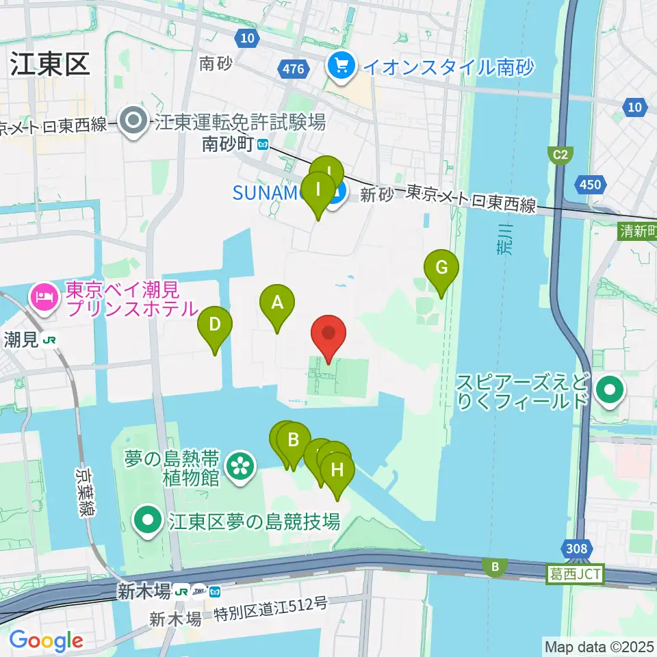 新砂運動場第一・第二運動場周辺の駐車場・コインパーキング一覧地図