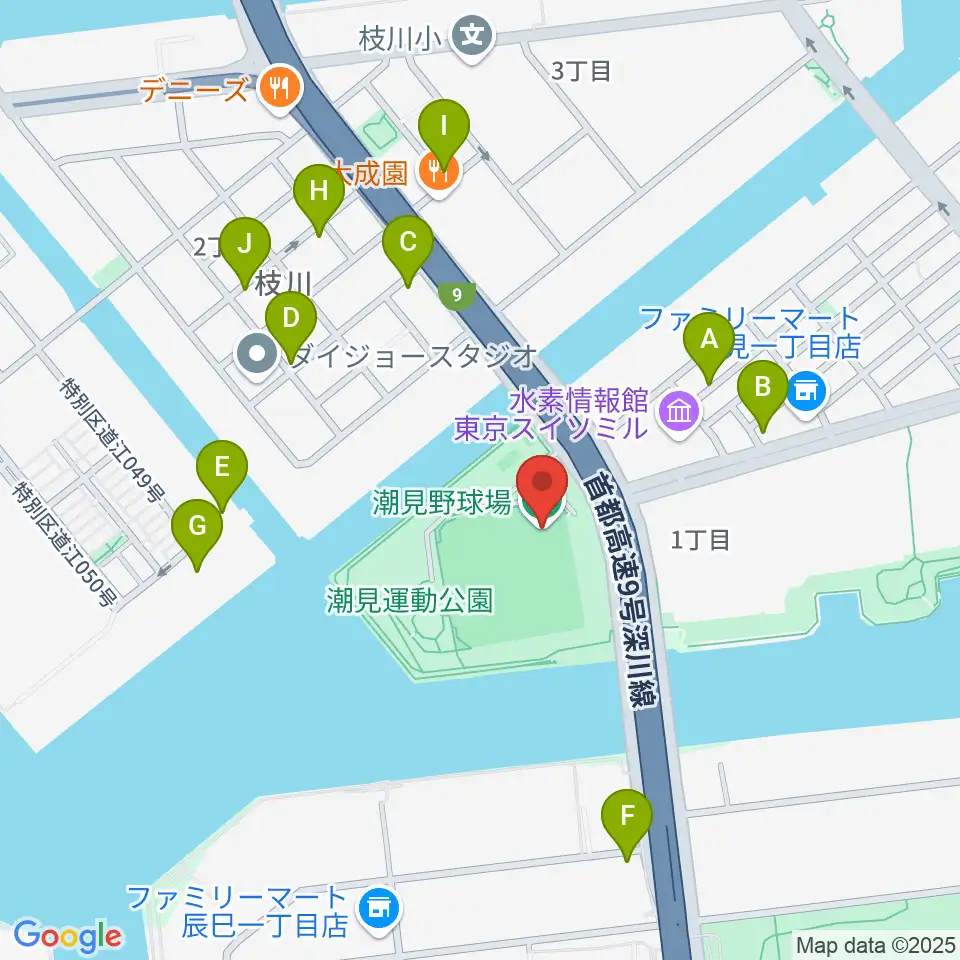 潮見野球場周辺の駐車場・コインパーキング一覧地図