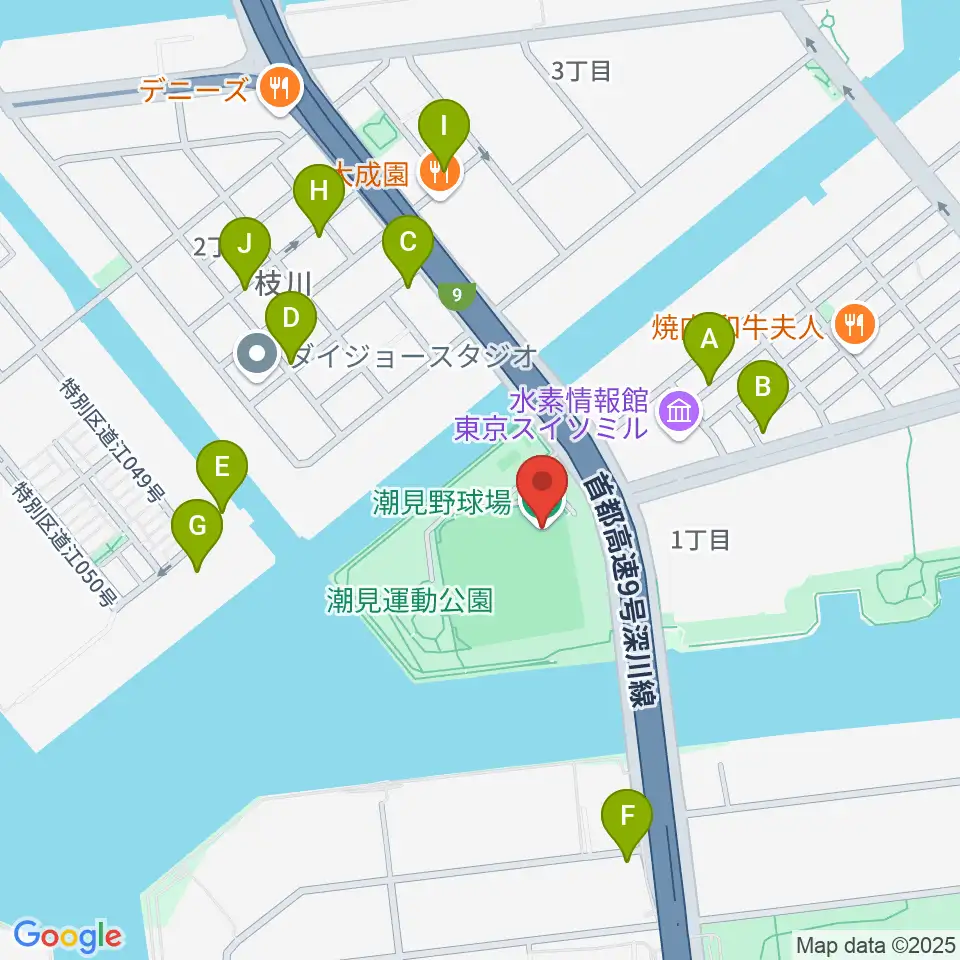 潮見野球場周辺の駐車場・コインパーキング一覧地図