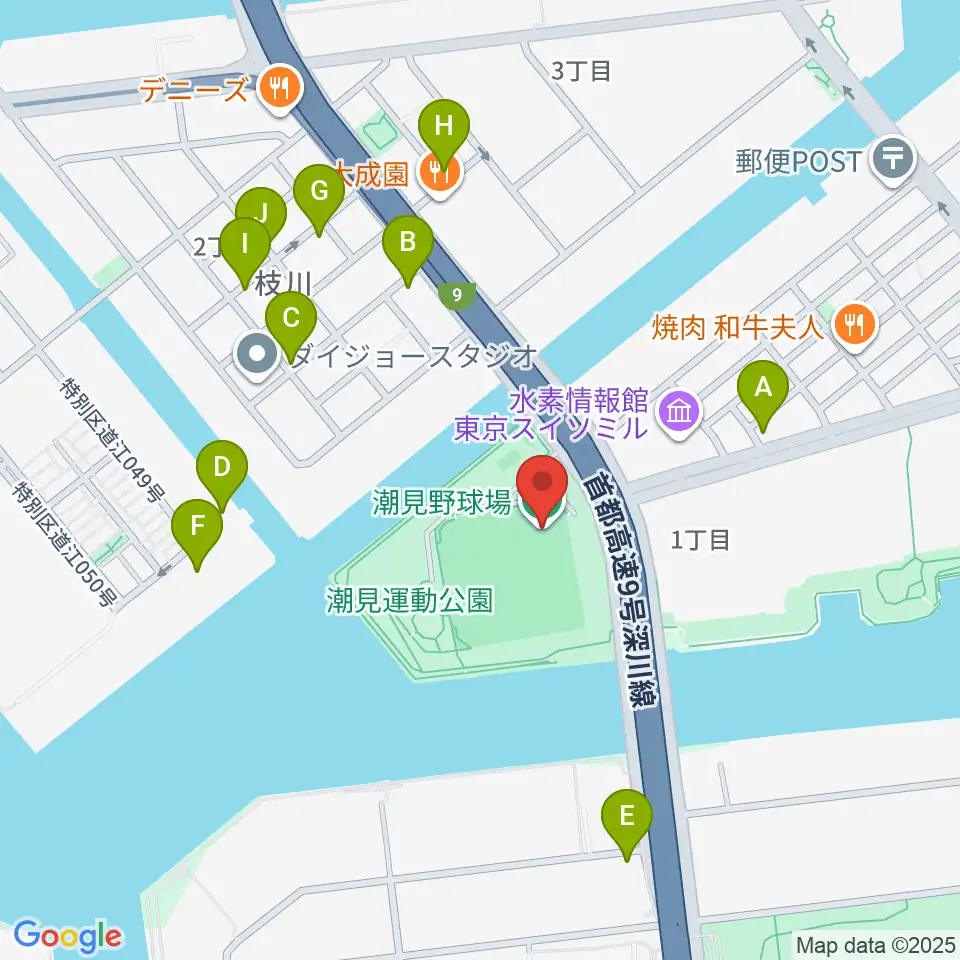 潮見野球場周辺の駐車場・コインパーキング一覧地図