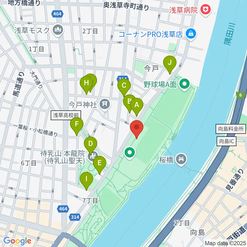 台東リバーサイドスポーツセンター陸上競技場周辺の駐車場・コインパーキング一覧地図