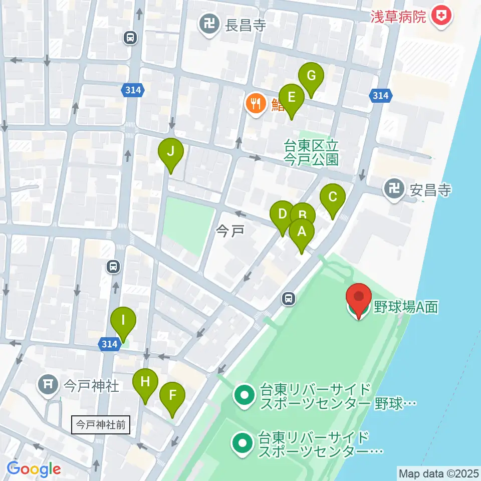 台東リバーサイドスポーツセンター野球場周辺の駐車場・コインパーキング一覧地図