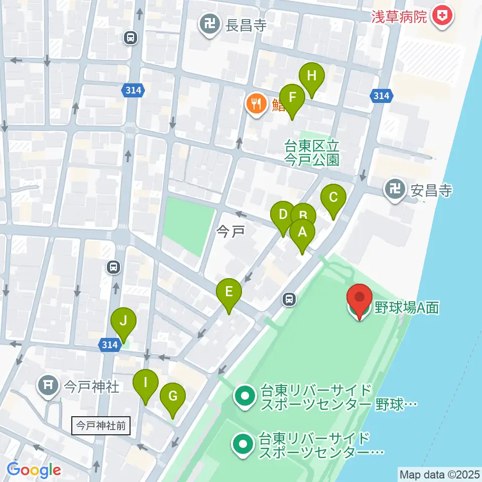 台東リバーサイドスポーツセンター野球場周辺の駐車場・コインパーキング一覧地図