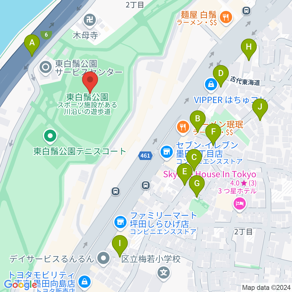 東白鬚公園小野球場周辺の駐車場・コインパーキング一覧地図