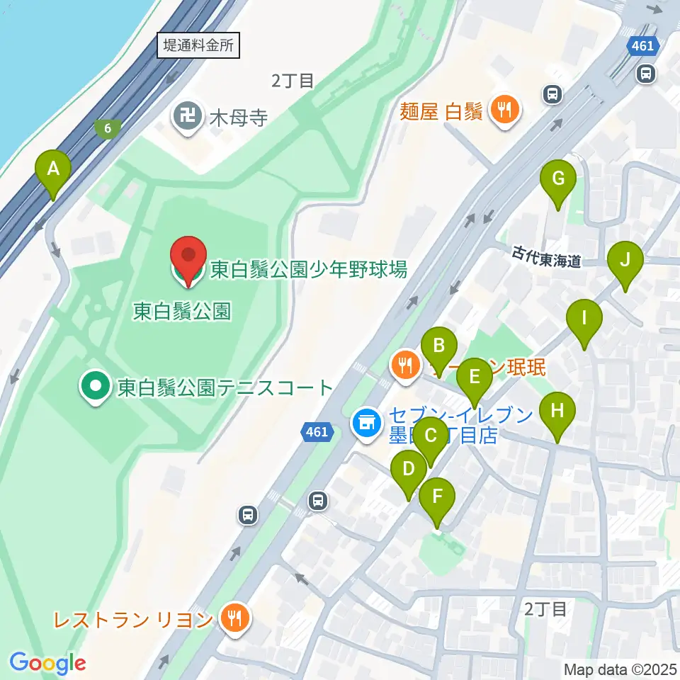 東白鬚公園小野球場周辺の駐車場・コインパーキング一覧地図