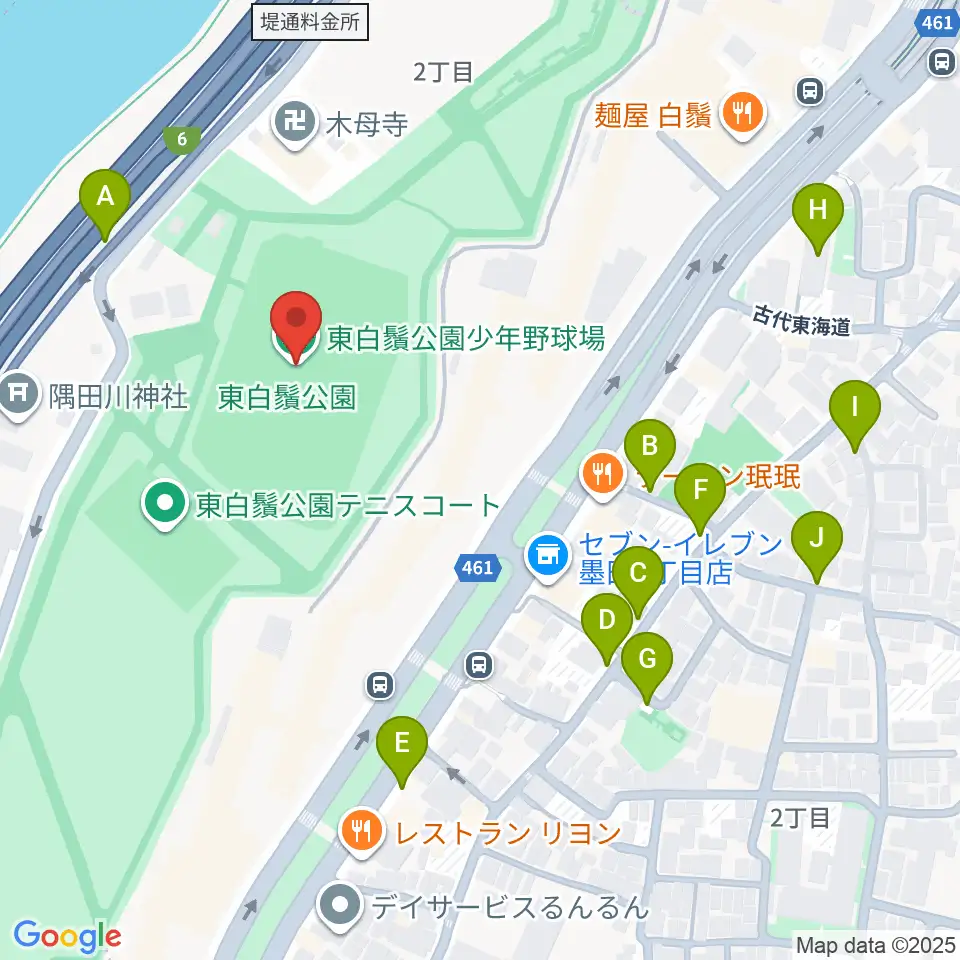 東白鬚公園小野球場周辺の駐車場・コインパーキング一覧地図