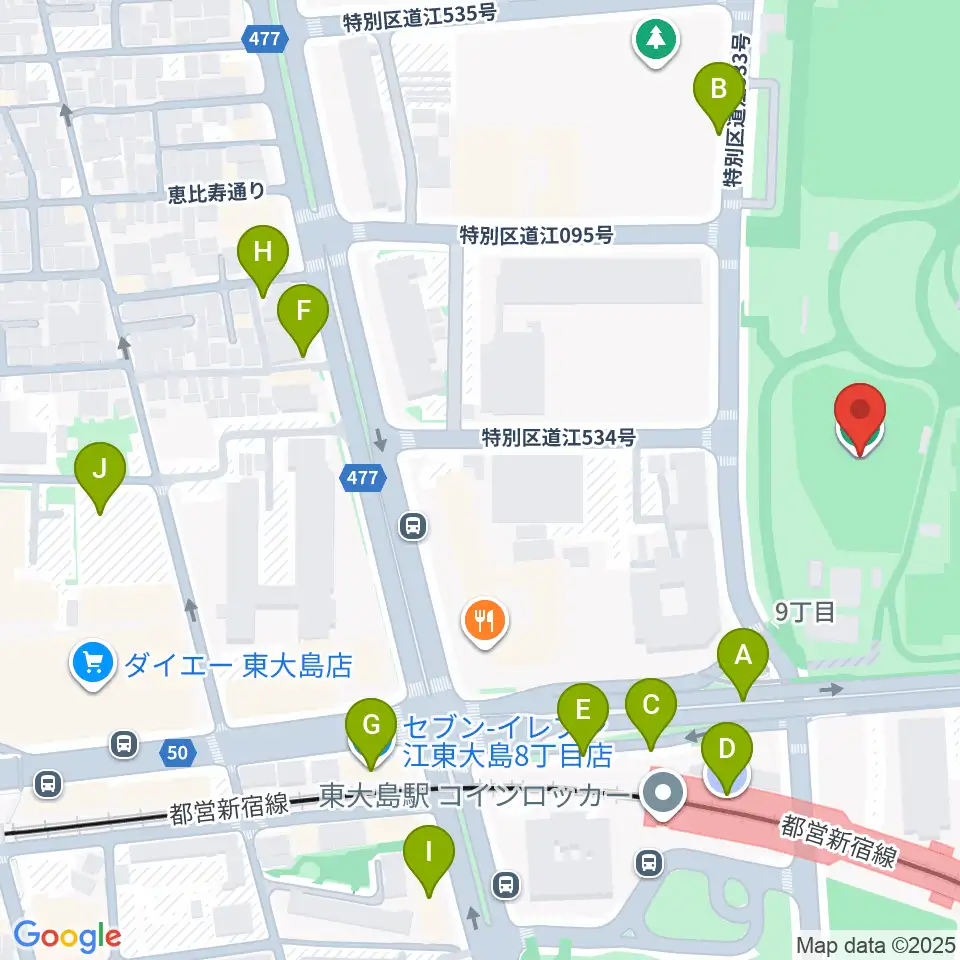 大島小松川公園小野球場周辺の駐車場・コインパーキング一覧地図