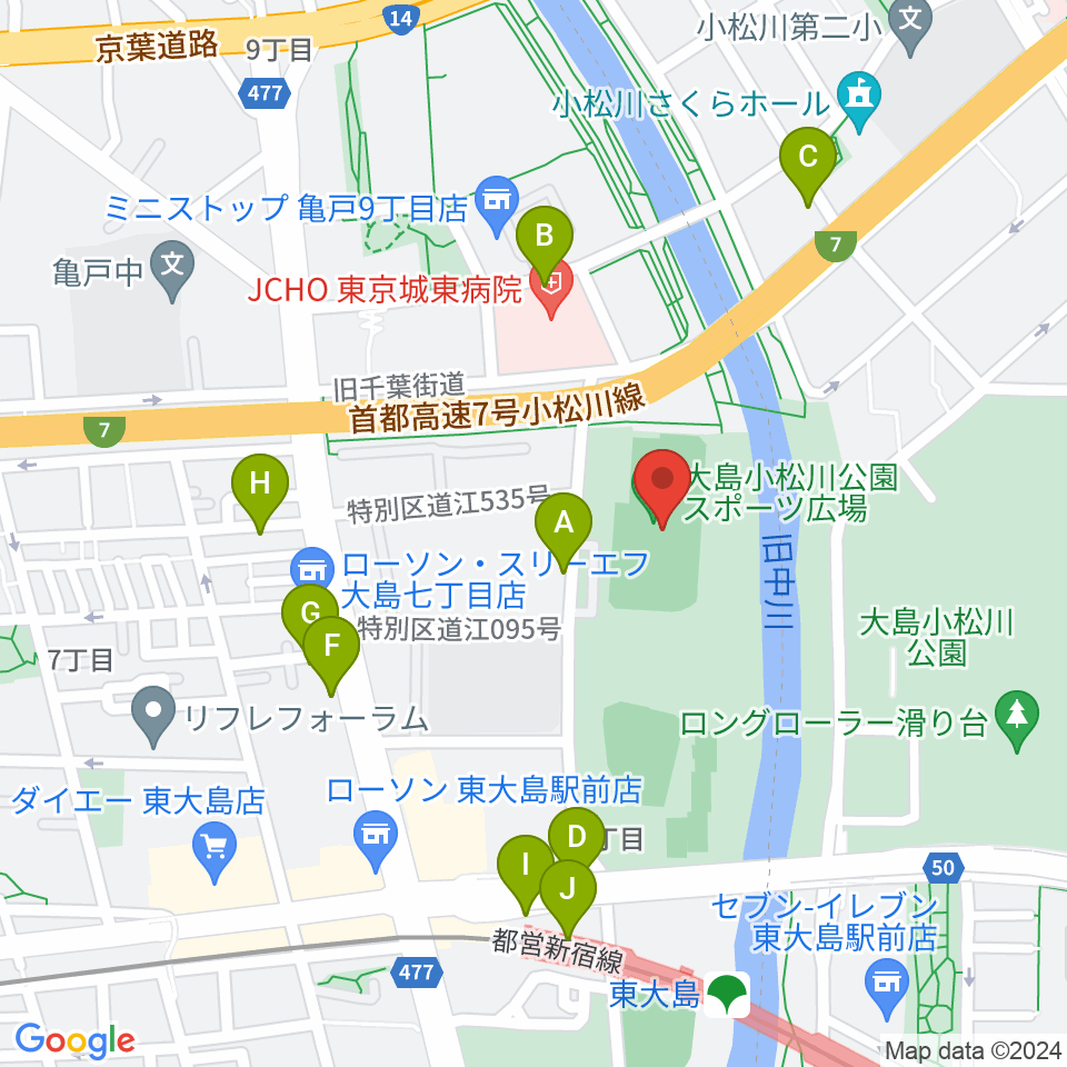 大島小松川公園サッカー場周辺の駐車場・コインパーキング一覧地図