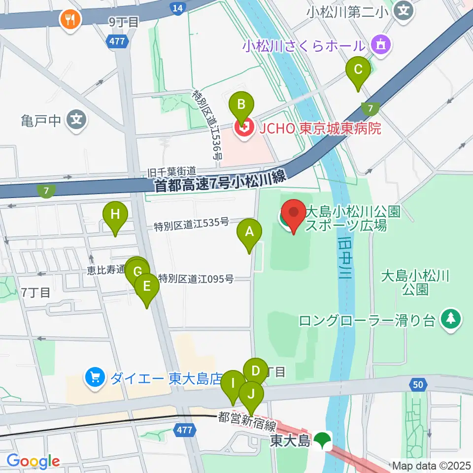 大島小松川公園サッカー場周辺の駐車場・コインパーキング一覧地図