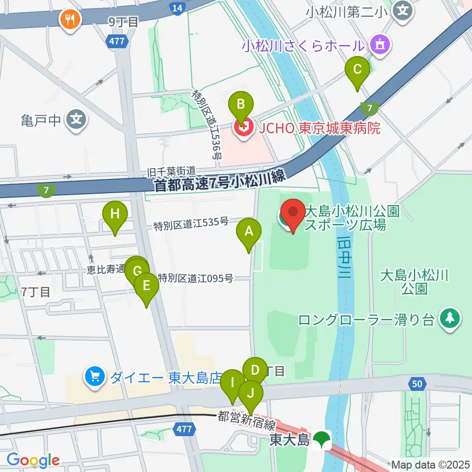 大島小松川公園サッカー場周辺の駐車場・コインパーキング一覧地図