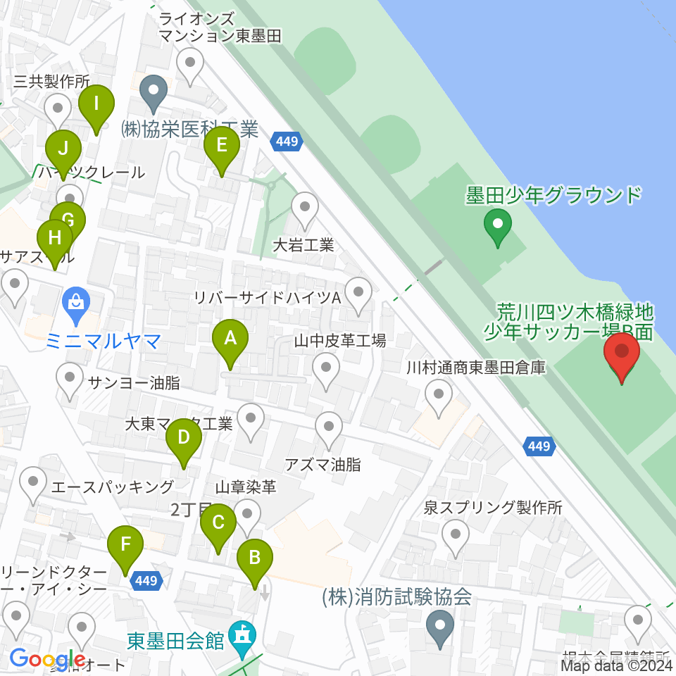 荒川四ツ木橋緑地少年サッカー場周辺の駐車場・コインパーキング一覧地図