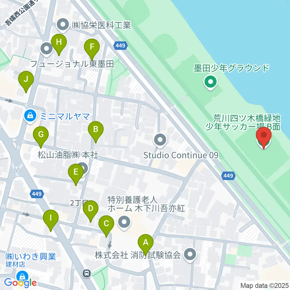 荒川四ツ木橋緑地少年サッカー場周辺の駐車場・コインパーキング一覧地図