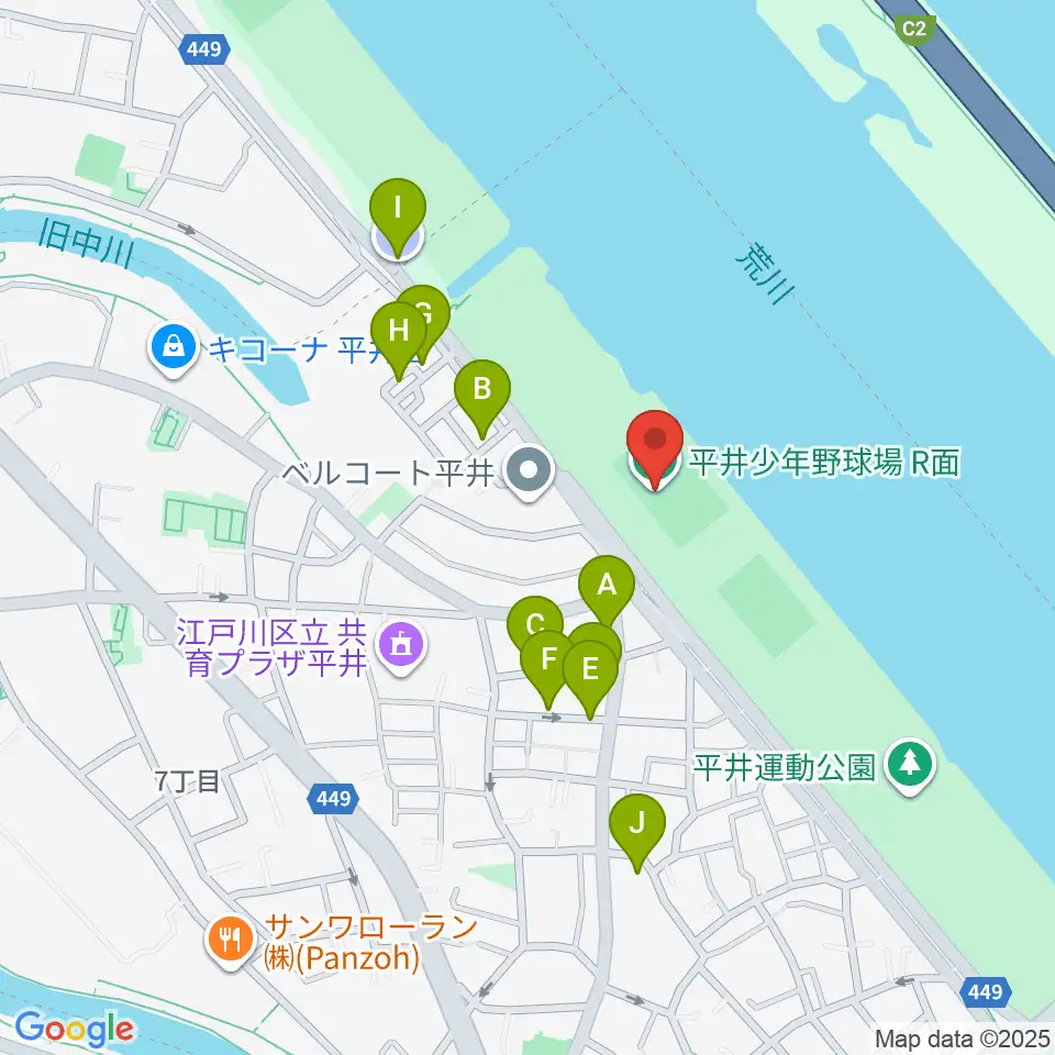 平井少年野球場周辺の駐車場・コインパーキング一覧地図