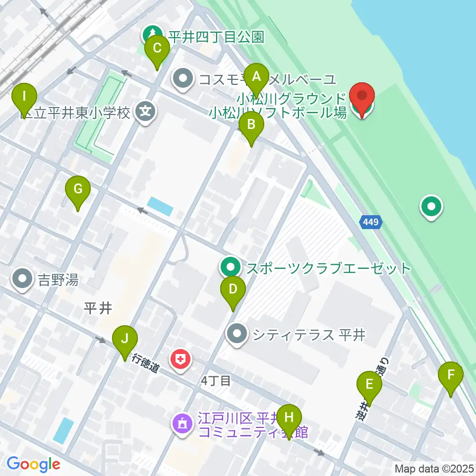 小松川ソフトボール場周辺の駐車場・コインパーキング一覧地図