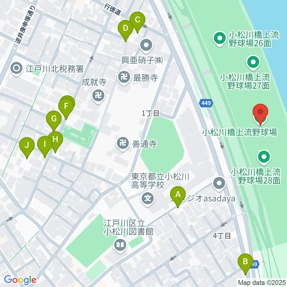 小松川橋上流野球場周辺の駐車場・コインパーキング一覧地図