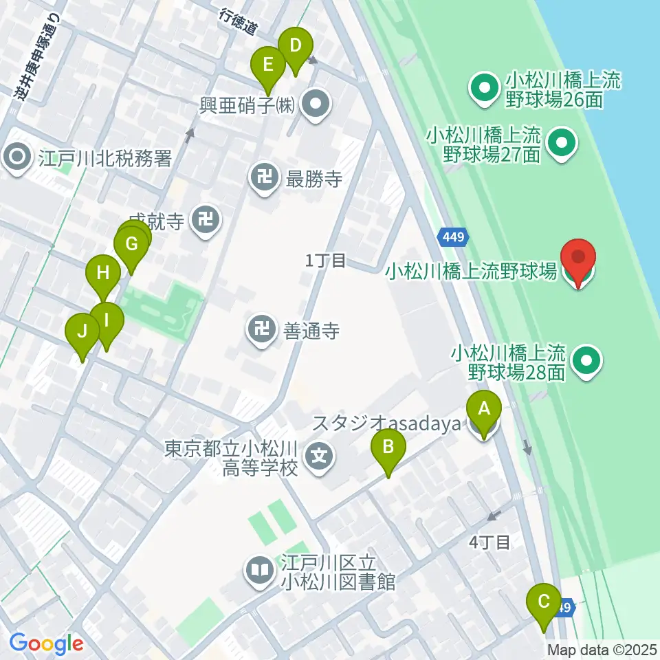 小松川橋上流野球場周辺の駐車場・コインパーキング一覧地図