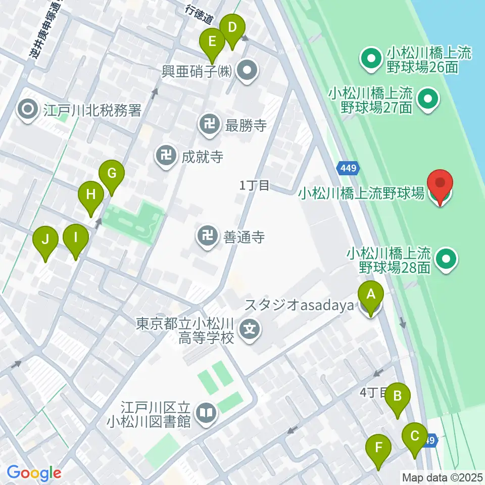 小松川橋上流野球場周辺の駐車場・コインパーキング一覧地図