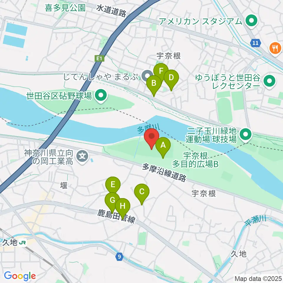 宇奈根野球場周辺の駐車場・コインパーキング一覧地図