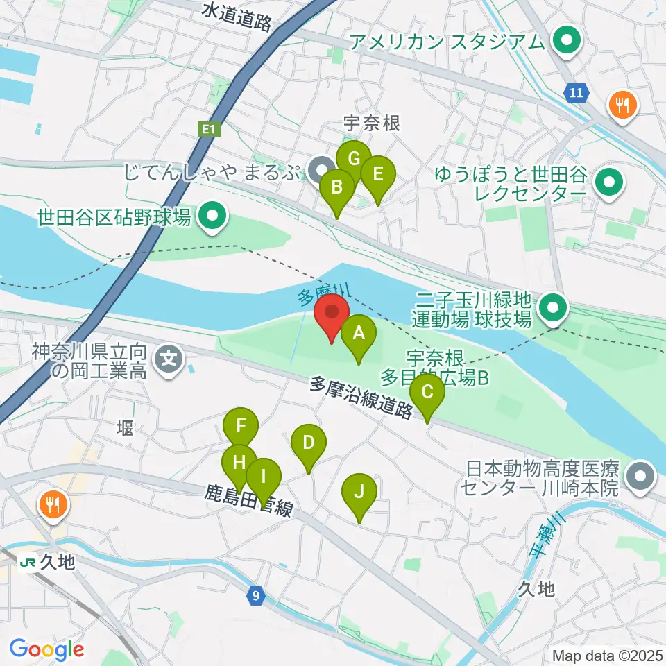 宇奈根野球場周辺の駐車場・コインパーキング一覧地図