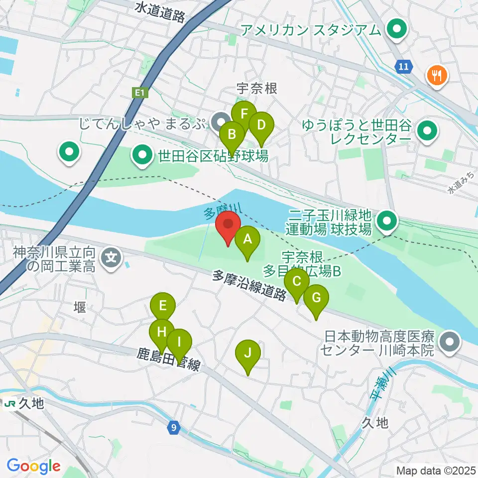 宇奈根野球場周辺の駐車場・コインパーキング一覧地図