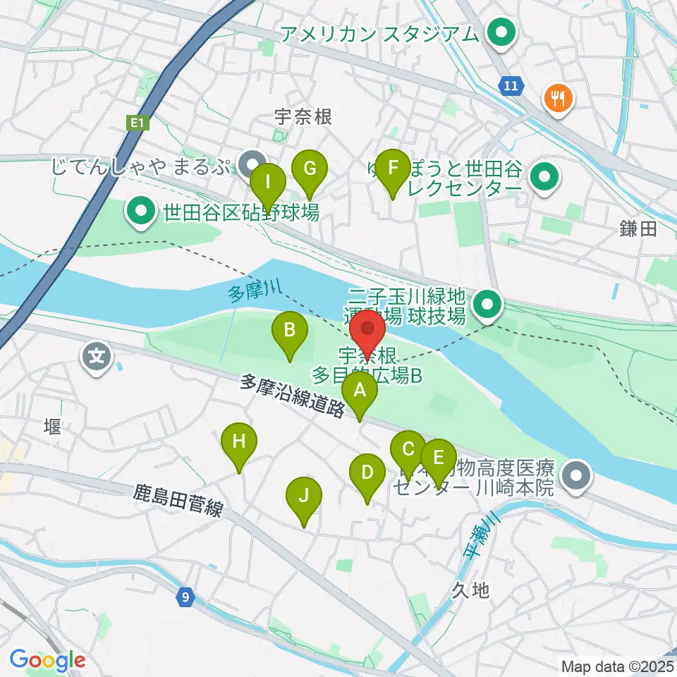 宇奈根多目的広場周辺の駐車場・コインパーキング一覧地図