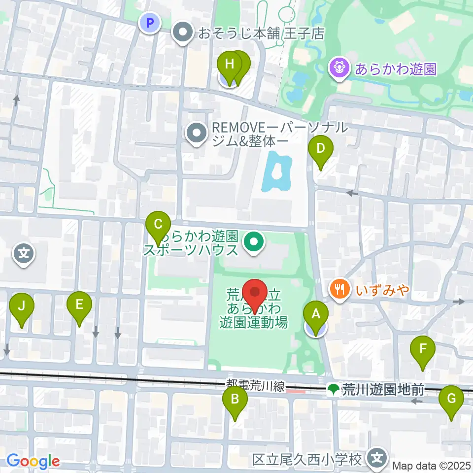 あらかわ遊園運動場周辺の駐車場・コインパーキング一覧地図