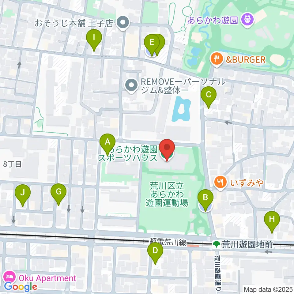 あらかわ遊園スポーツハウス周辺の駐車場・コインパーキング一覧地図
